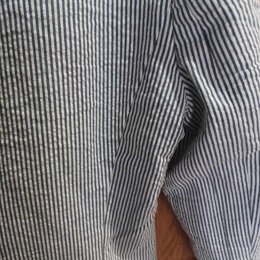 BRITISH KHAKI BLUE WHITE STRIPE SEERSUCKER COTTON BLAZER NWT SIZE MEDIUM - Picture 9 of 16